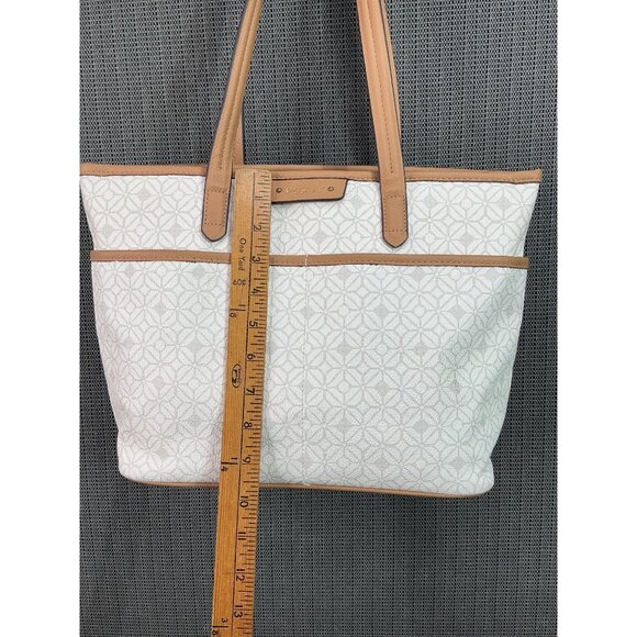 Rosetti Beige & Tan Tote Bag With Geometric Pattern & Matching Pouch - Picture 8 of 13